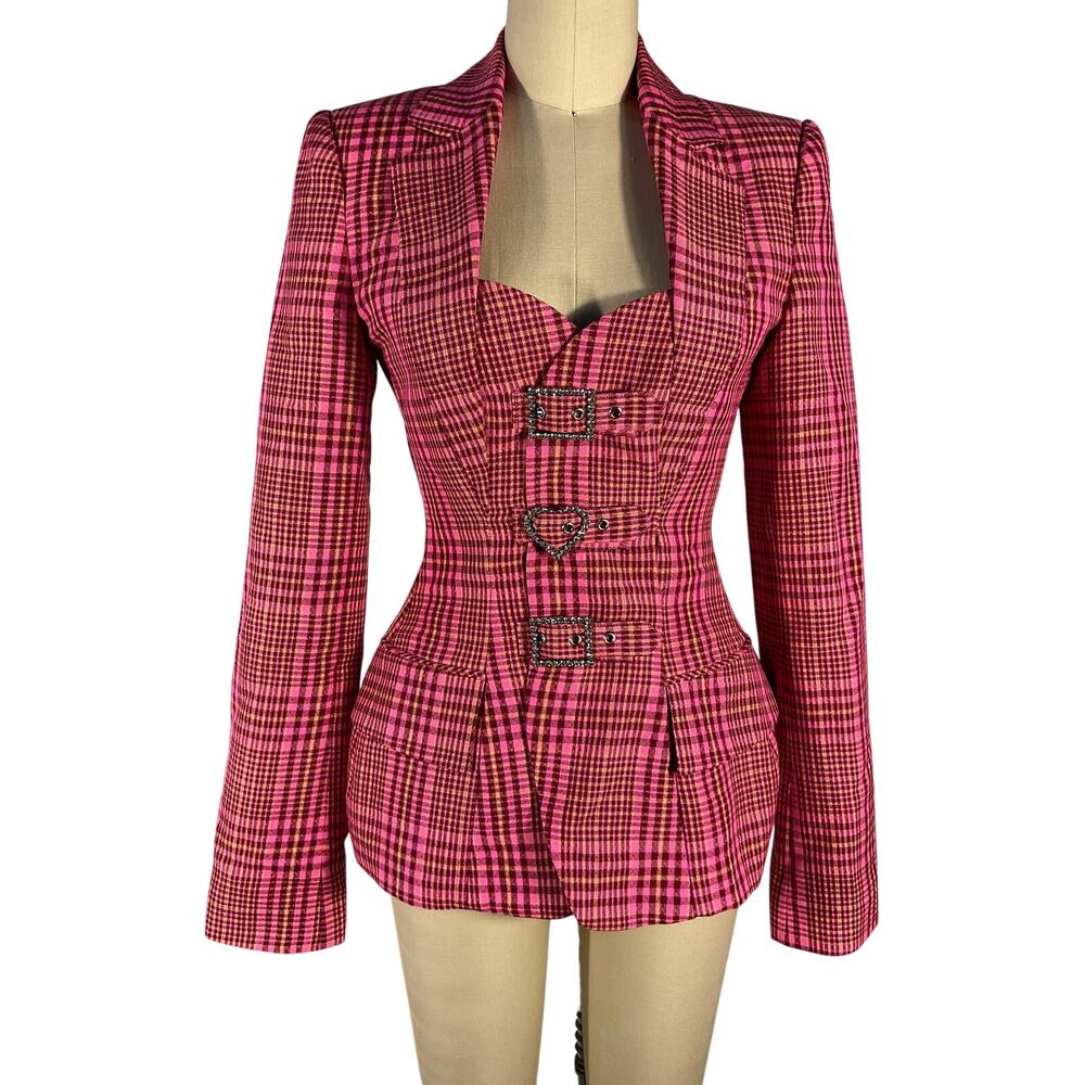 Area Tailored Pink Crystal Buckle Hourglass Blazer Size 2 - Picture 2 of 6